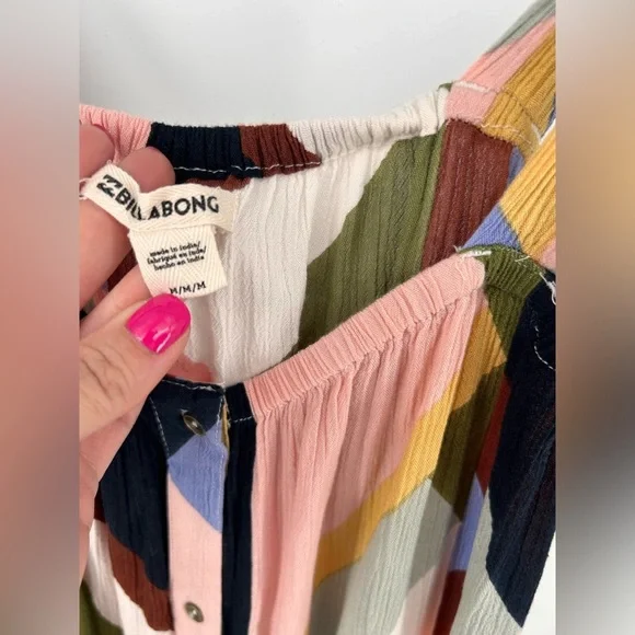 Billabong Rainbow Gate Maxi Boho Beachy Geometric Flowy Resort Dress Size M - Picture 6 of 12